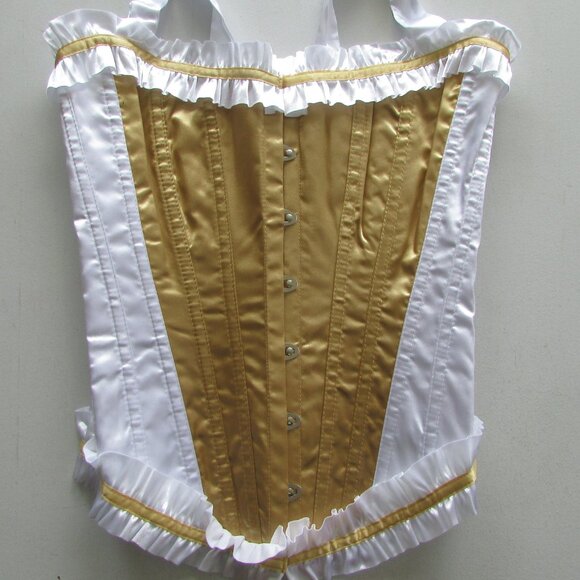 Gold White Ruffled Boned Corset - NEW - Picture 6 of 11
